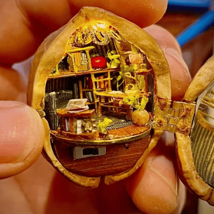Handmade🏠Walnut Shell Doll House -- Mini Library, Tiny World Inside Walnuts