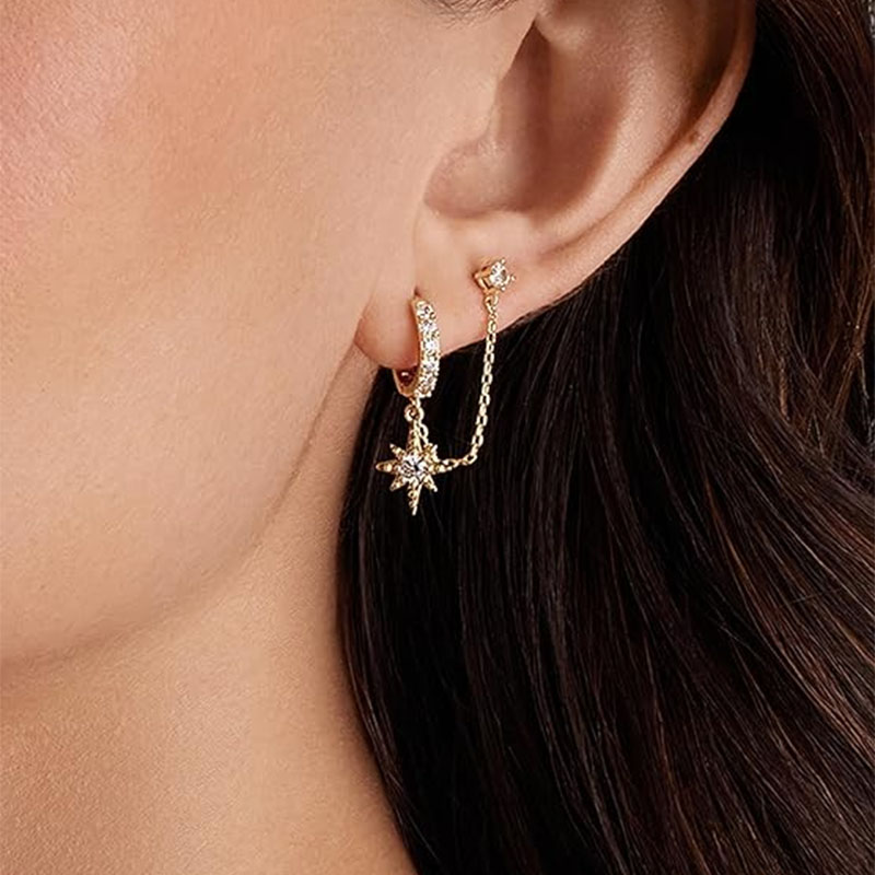 14K Gold Chain Earrings for Women