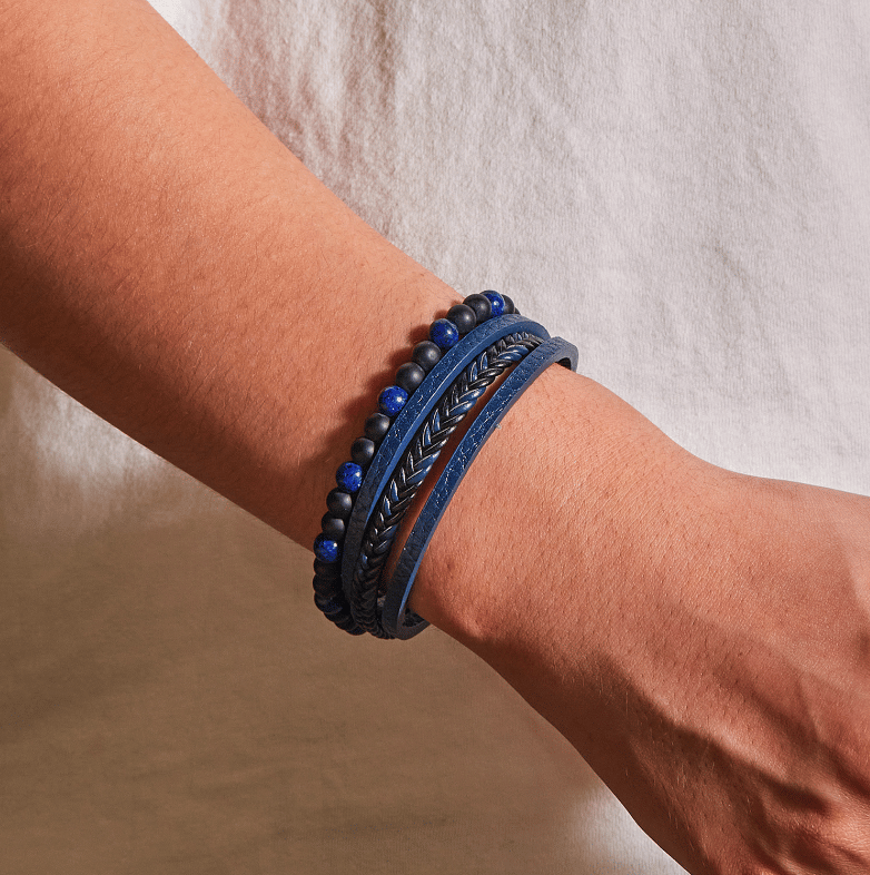 Natural Stone Obsidian Magnetic Buckle Men's Leather Bracelet