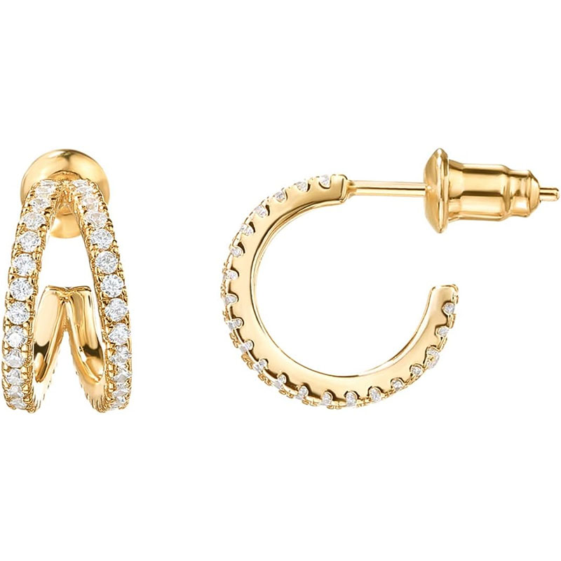 14K Gold Plated Sterling Silver Split Hoop Huggie Earrings