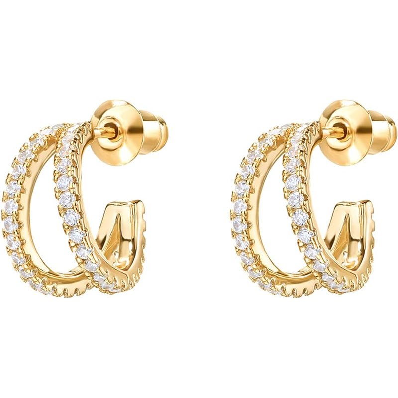 14K Gold Plated Sterling Silver Split Hoop Huggie Earrings