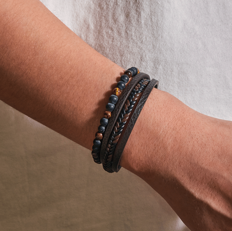 Natural Stone Obsidian Magnetic Buckle Men's Leather Bracelet