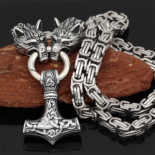 Viking Wolf head king chain