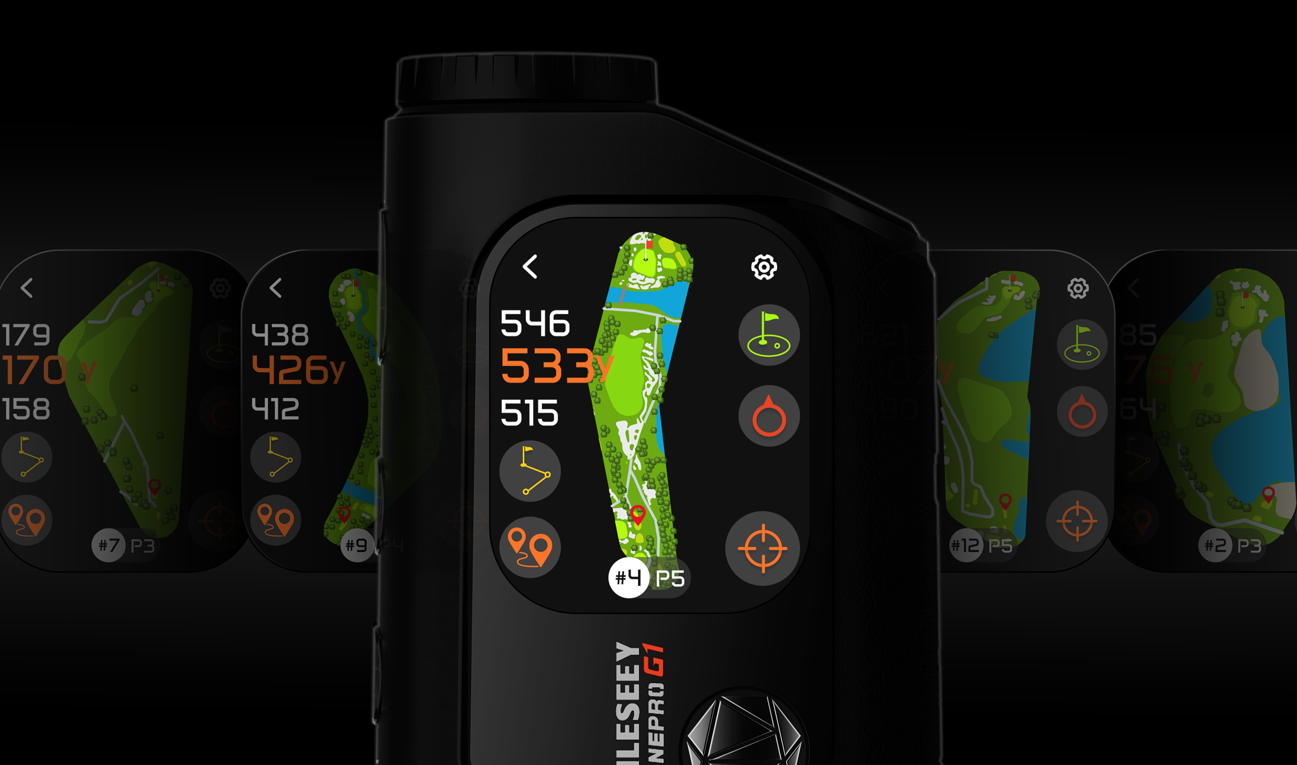MILESEEY GenePro G1 GPS Rangefinder Displaying Multiple Golf Course Maps