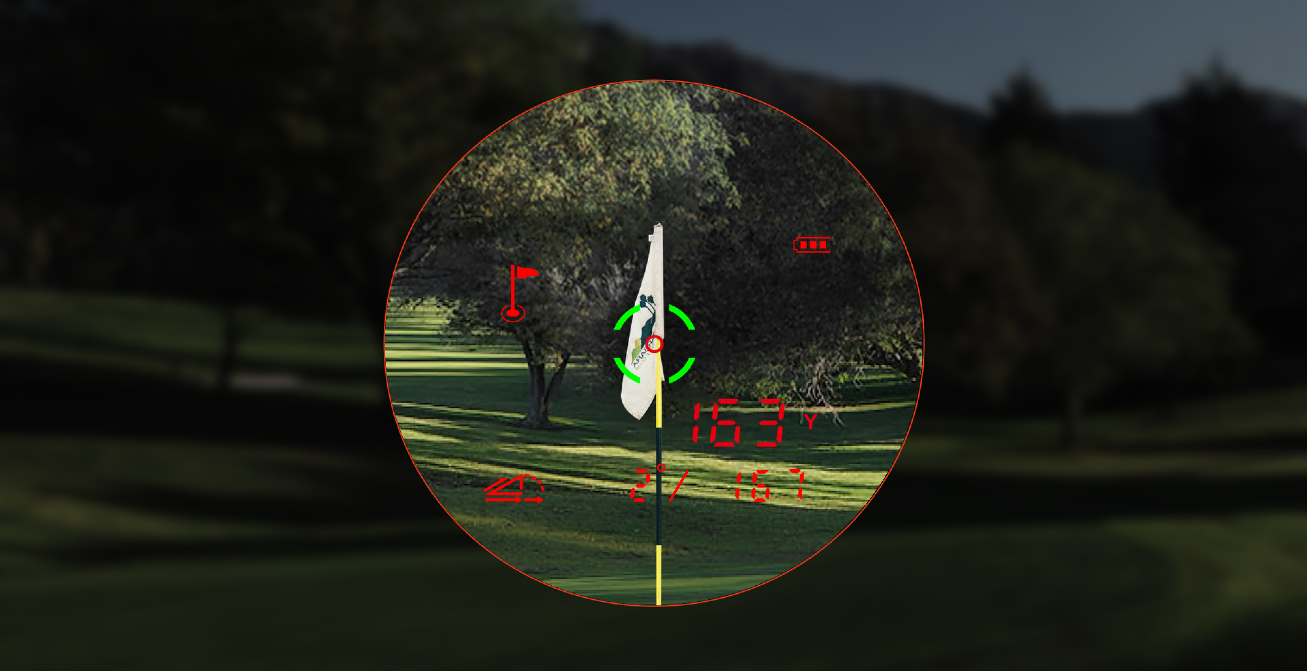 Golf rangefinder locking onto the flag