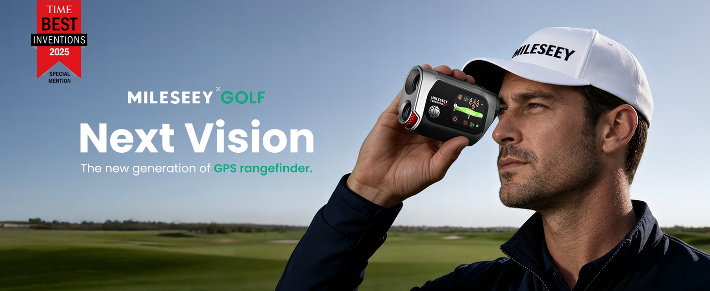 Golfer using the GenePro G1 GPS golf rangefinder