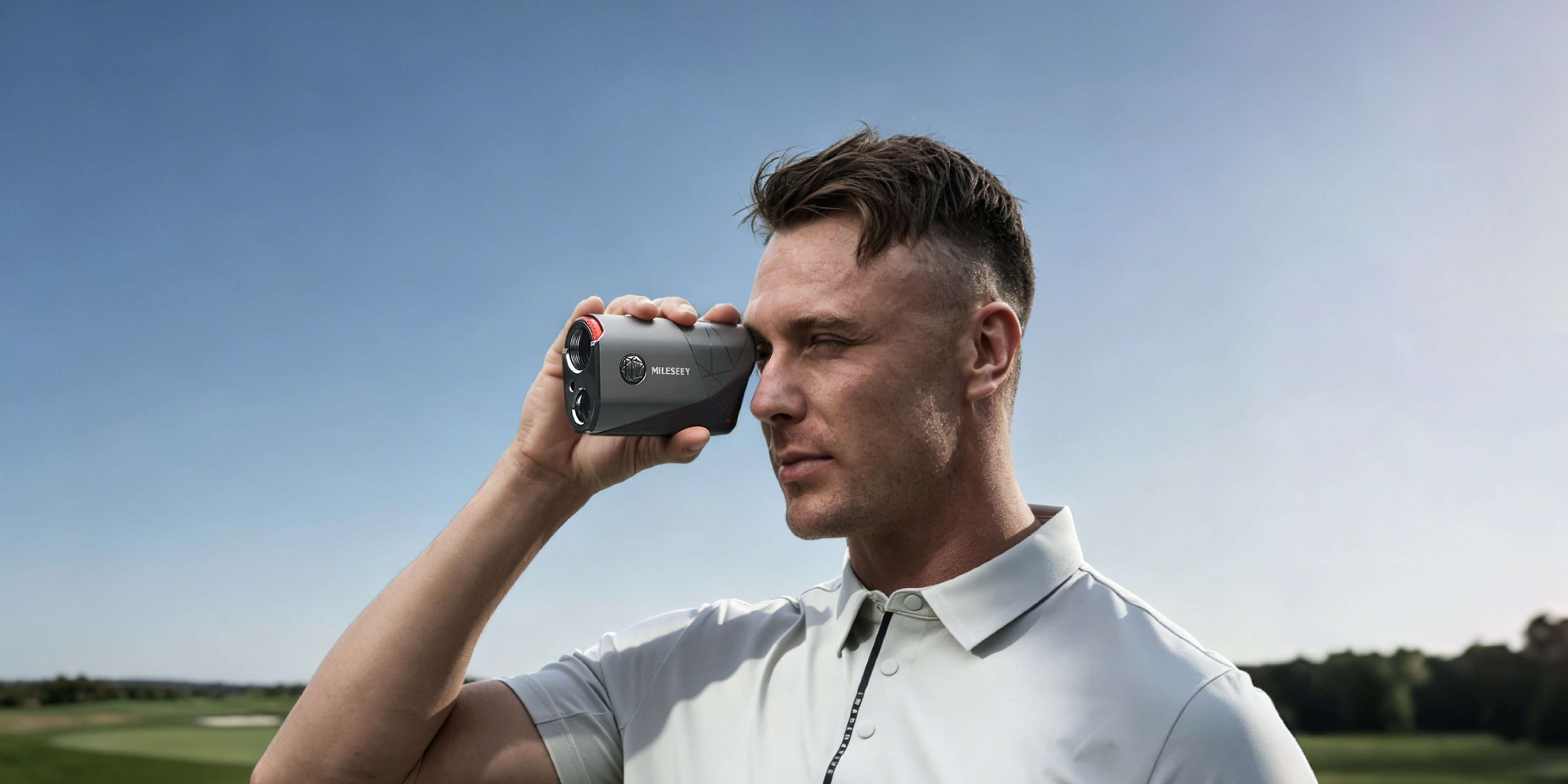 Golfer using the Mileseey GenePro S1 rangefinder on the course