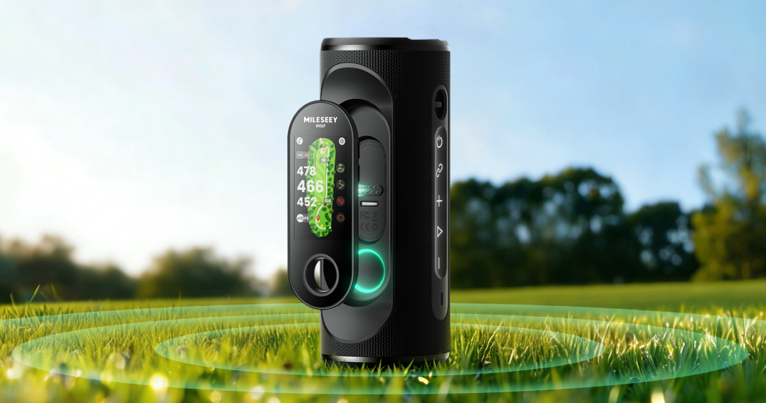 MILESEEY GeneSonic Pro speaker with green light effect on golf course