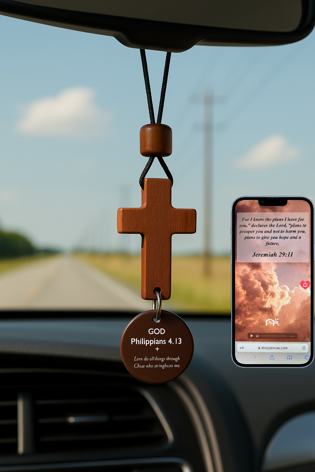 Christian Car Gift – Bible Verse Cross Pendant with NFC for Daily Inspiration