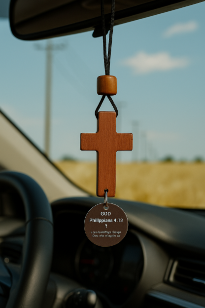 Christian Car Gift – Bible Verse Cross Pendant with NFC for Daily Inspiration