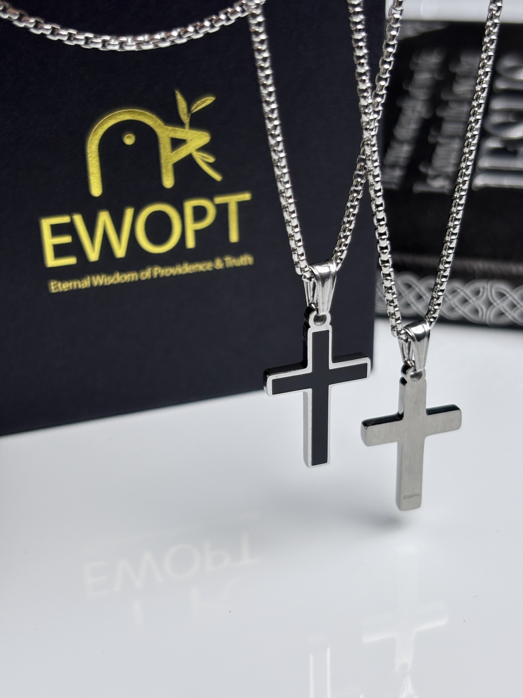 Silver-toned cross necklace with a modern NFC tag for instant scripture readings, combining fashion with daily spiritual engagement.