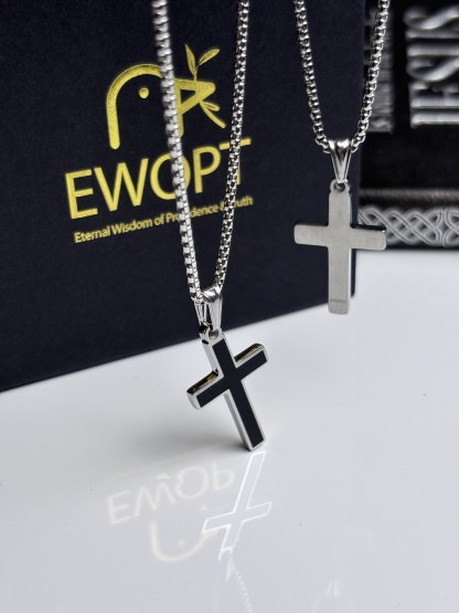 Modern sterling silver cross necklace with easy scripture access through embedded NFC, perfect for contemporary believers.