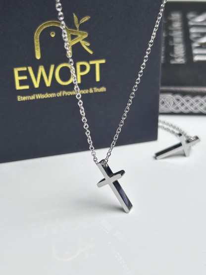Silver cross necklace with NFC keychain, providing immediate access to Philippians 4:13 verse and daily inspirations, blending spiritual guidance with sleek design for modern Christians.