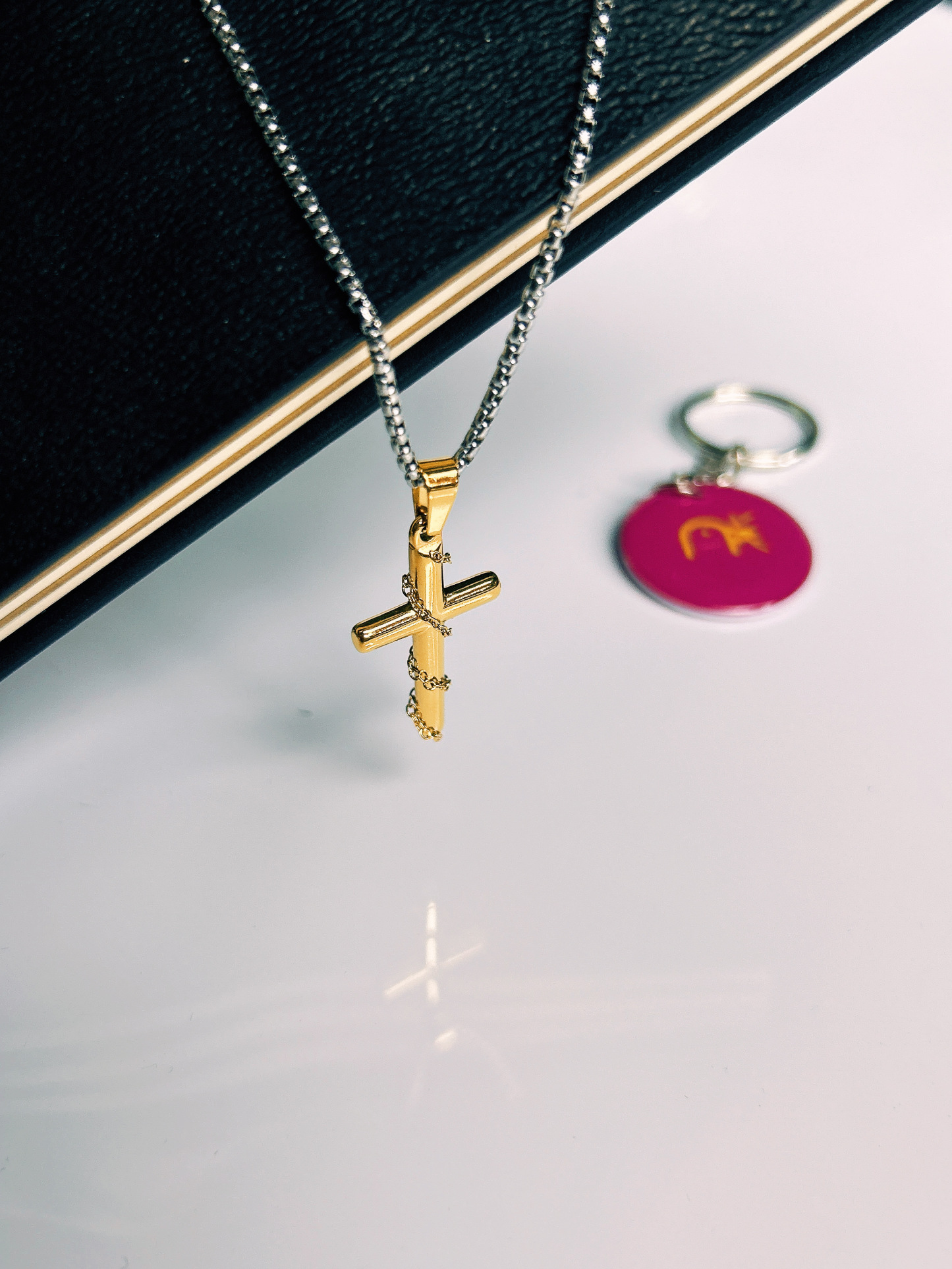 "Divine Connection" Gold-Tone Cross Necklace with NFC Keychain – Access Daily Scriptures Instantly