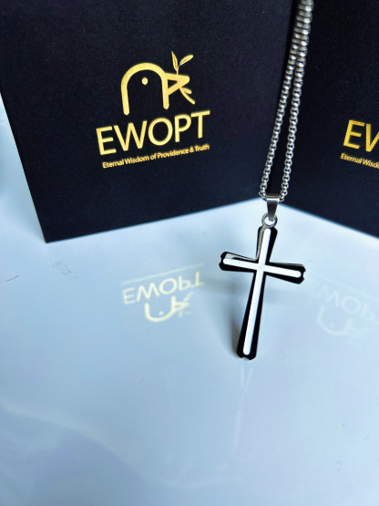 "Eternal Contrast" Stainless Steel Cross Necklace with NFC Devotional Keychain – Black & White Design
