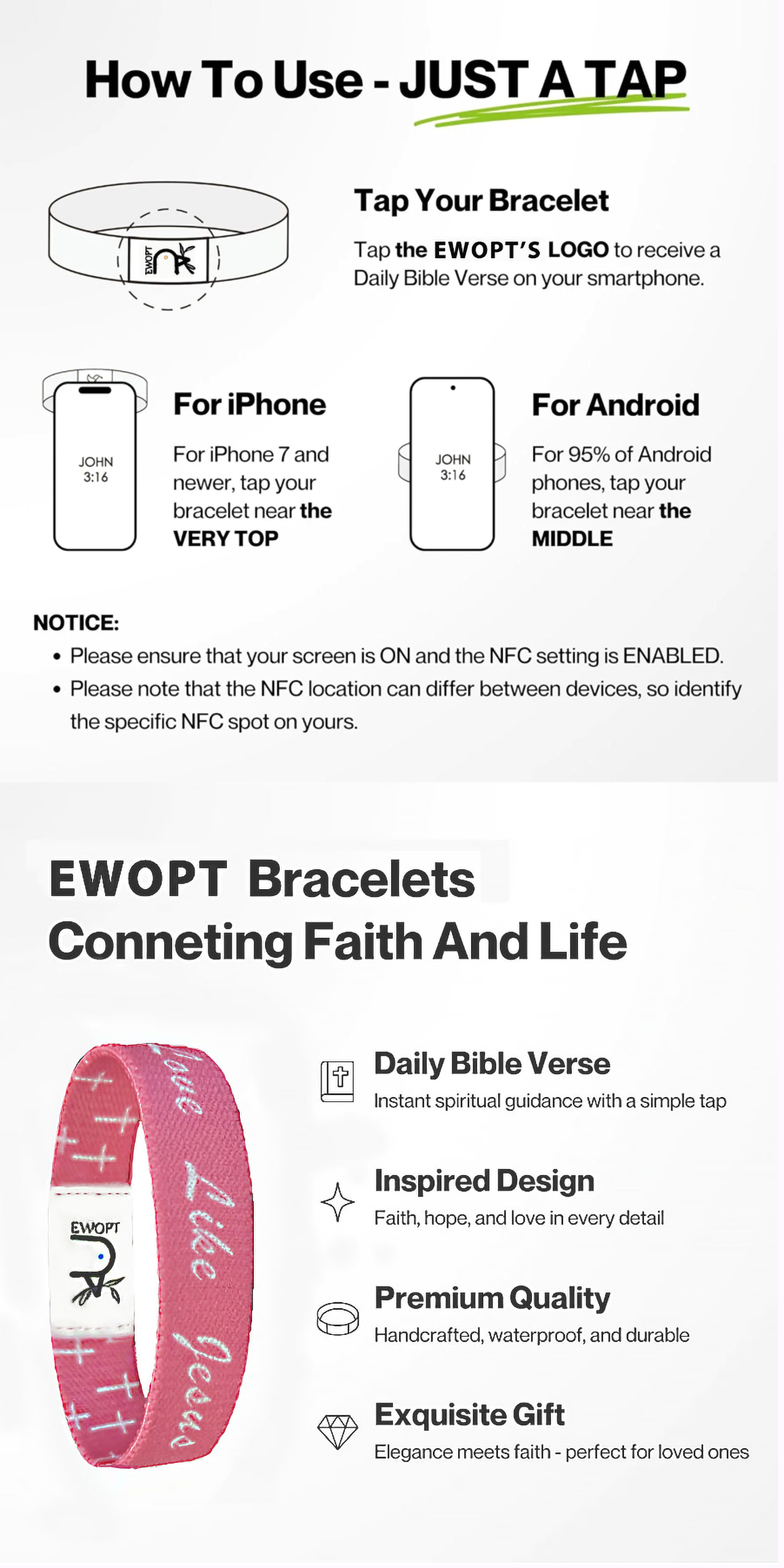Daily Bible Verse Bracelet NFC Bible Verse Bracelet - Daily