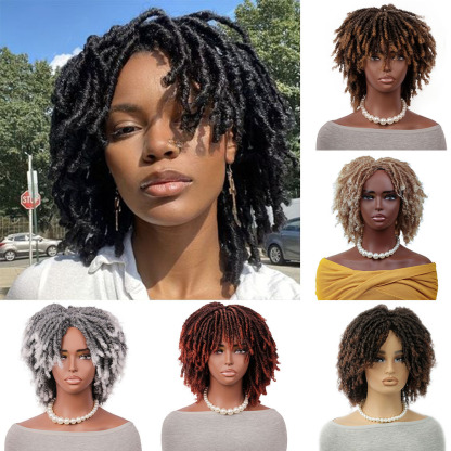 African - style short gradient - colored fluffy dreadlock wig