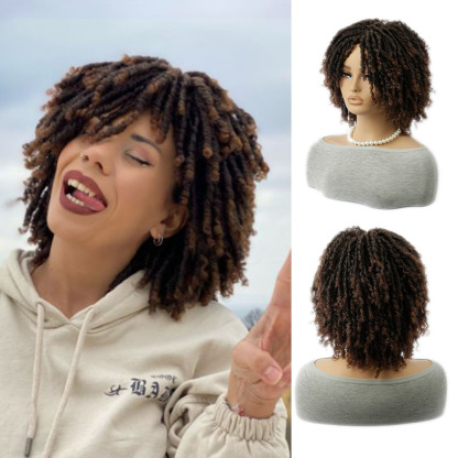 African - style short gradient - colored fluffy dreadlock wig