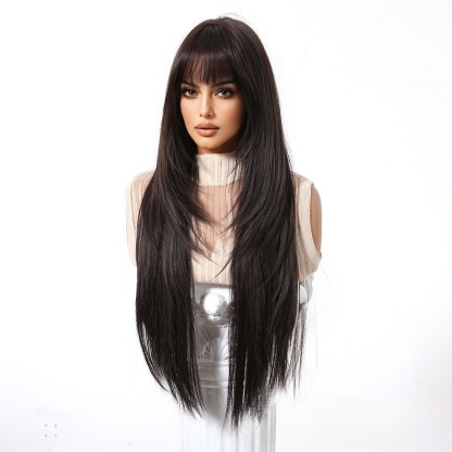Ethereal Air Bangs Long Straight Wig: Fashionable Layers, Charming Allure