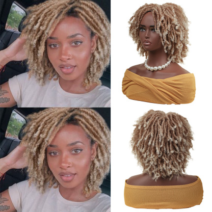 African - style short gradient - colored fluffy dreadlock wig