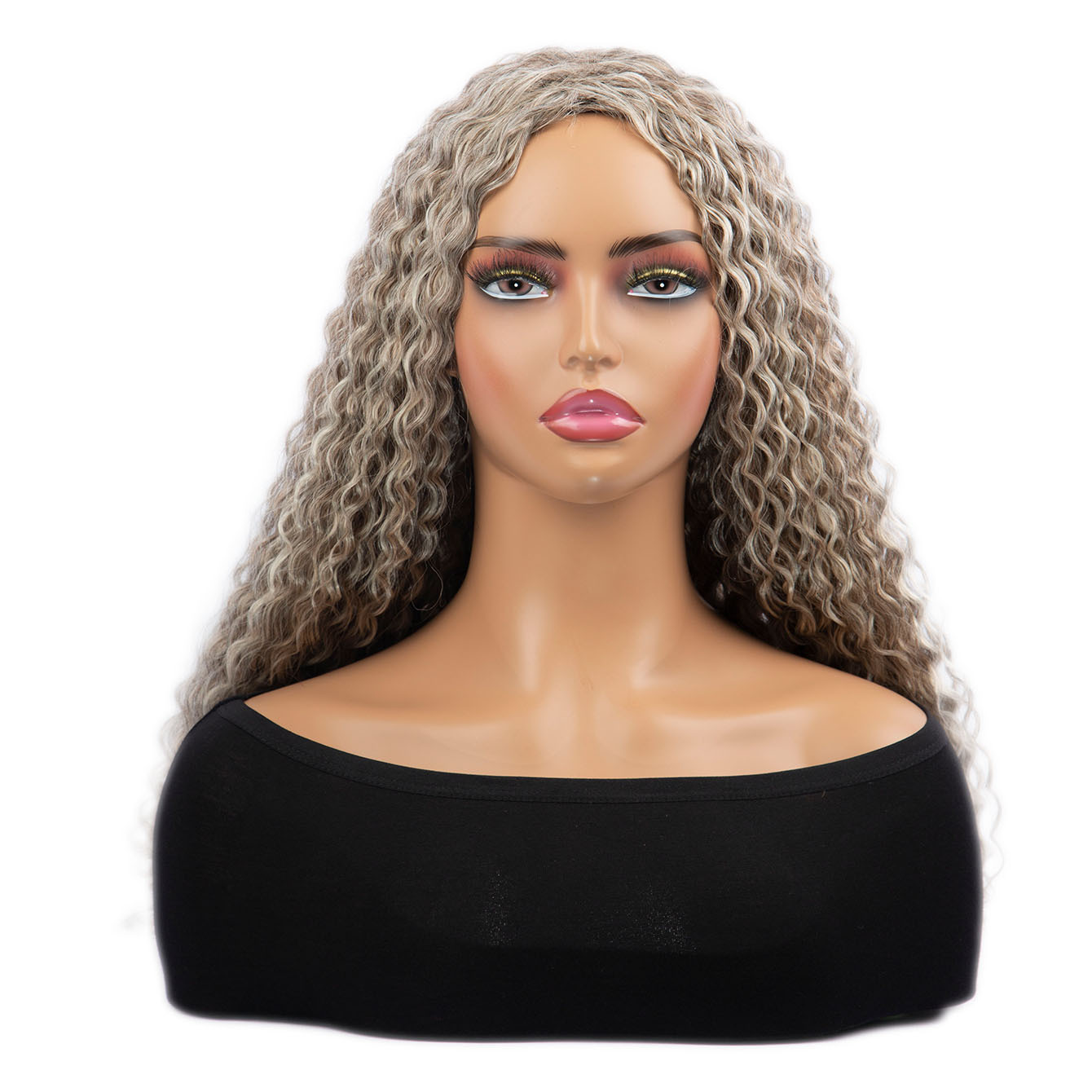 Long curly wigs in golden - brown color