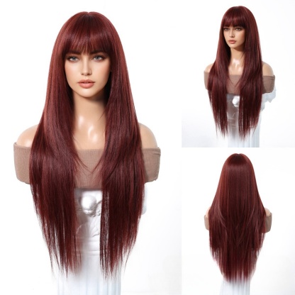 Ethereal Air Bangs Long Straight Wig: Fashionable Layers, Charming Allure