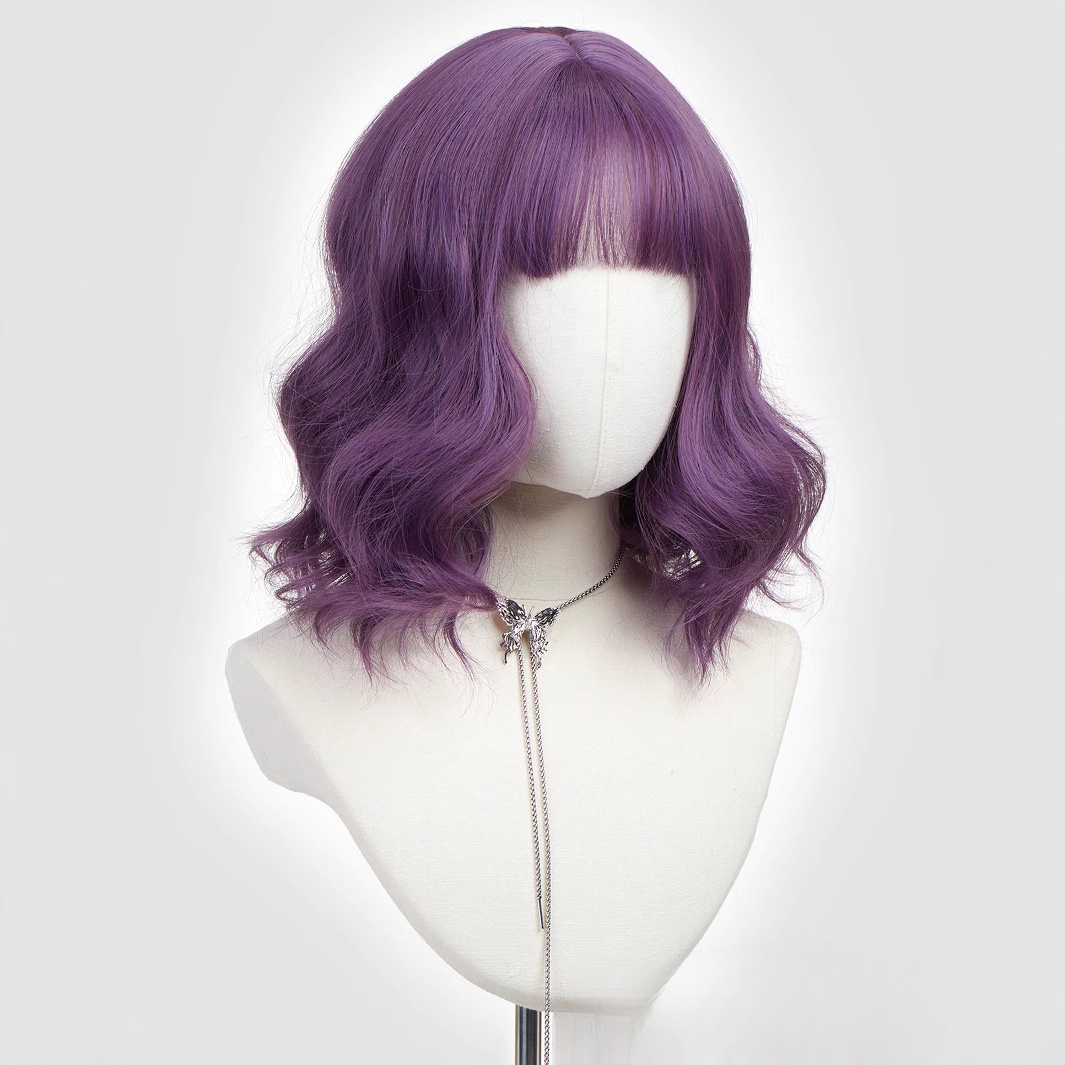 Fashionable wigs | Bob hairstyle with short curly hair and a straight bang.