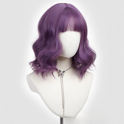 Fashionable wigs | Bob hairstyle with short curly hair and a straight bang.