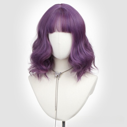 Fashionable wigs | Bob hairstyle with short curly hair and a straight bang.