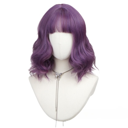 Fashionable wigs | Bob hairstyle with short curly hair and a straight bang.