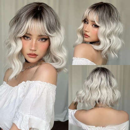 Fashionable wigs | Bob hairstyle with short curly hair and a straight bang.