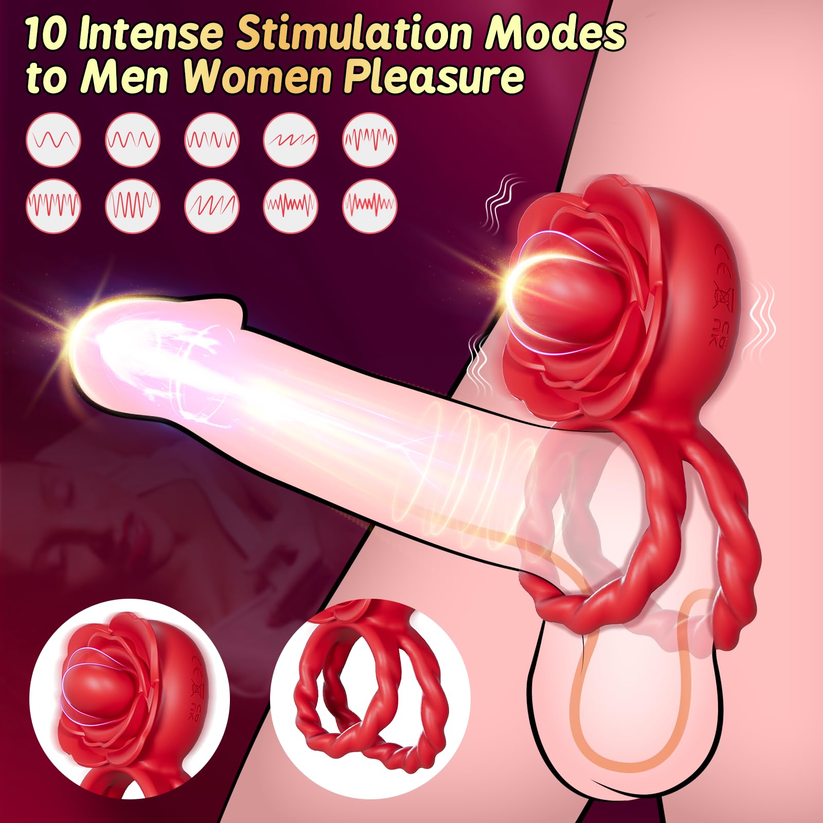 😍Rose Vibrating Cock Ring - Clitoral Stimulation Vibrator💖