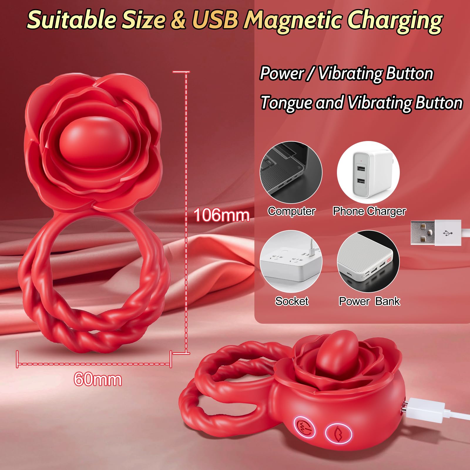 😍Rose Vibrating Cock Ring - Clitoral Stimulation Vibrator💖