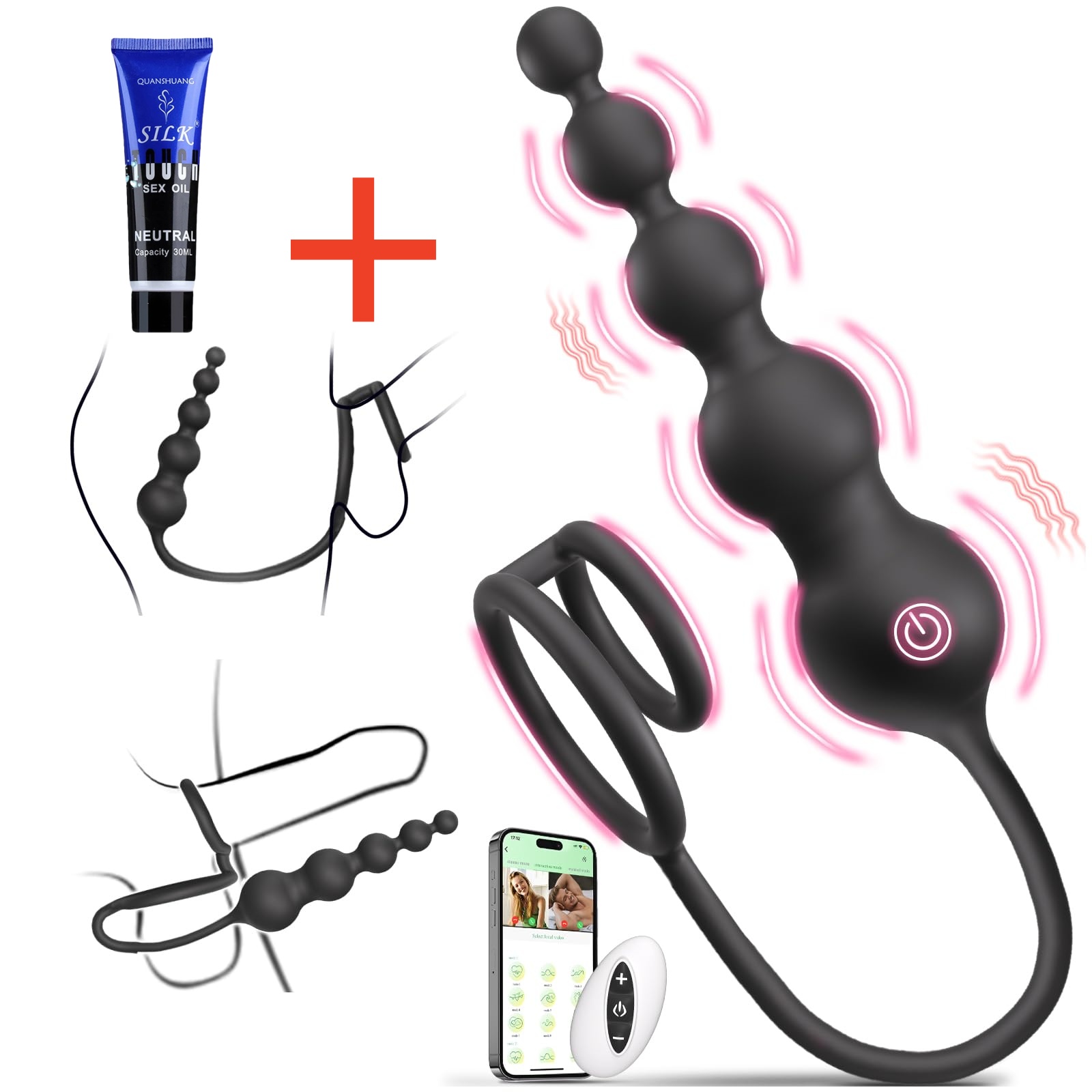 🎁Anal Beads Couple Male Adult Sex Toys💥 - 💖Vibrating Anal Plug with Cock Ring✨