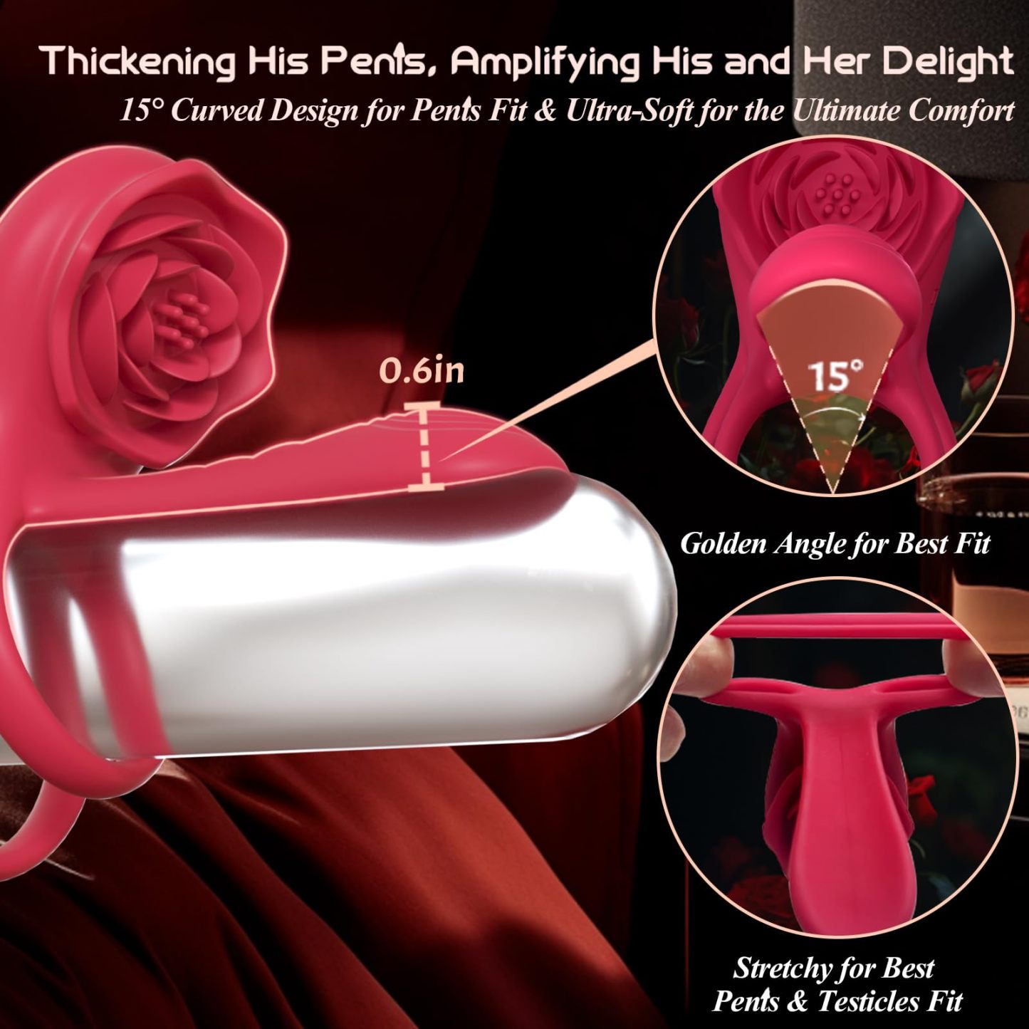 3-in-1 Couple Toys Cock Ring with Rose Clit Stimulate Vibrator