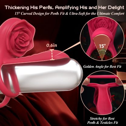 3-in-1 Couple Toys Cock Ring with Rose Clit Stimulate Vibrator