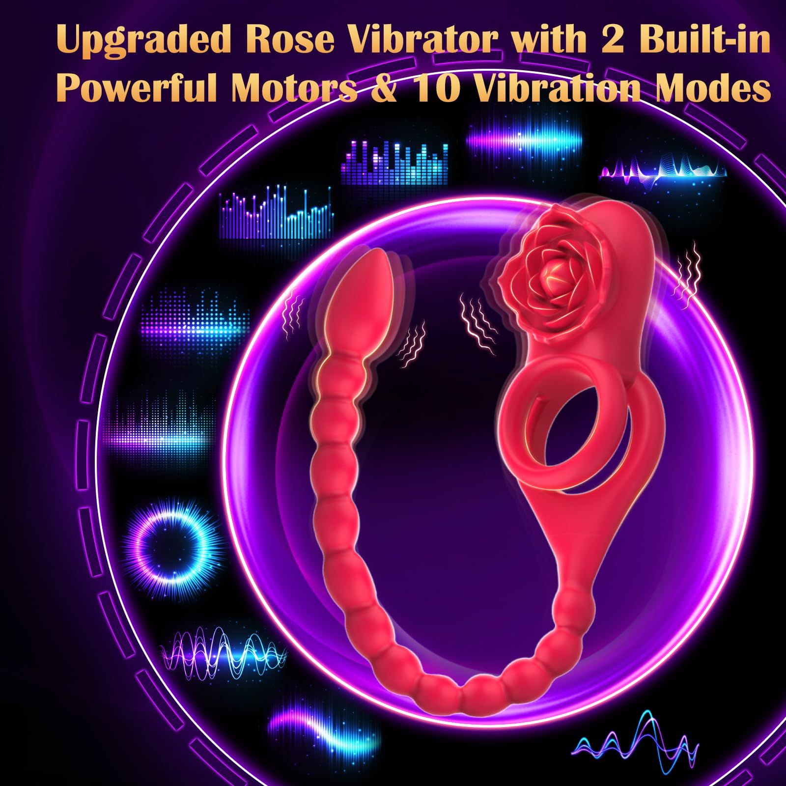 😍Upgraded Vibrating Cock Ring💥 - 💖With Rose Clitoral Vibrator✨
