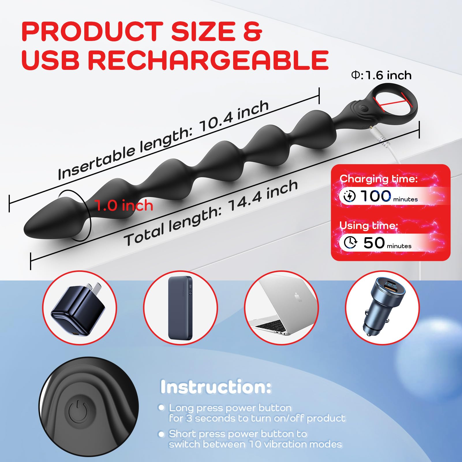 14.4 Inch Ultra-Soft Liquid Silicone Vibrating Anal Beads