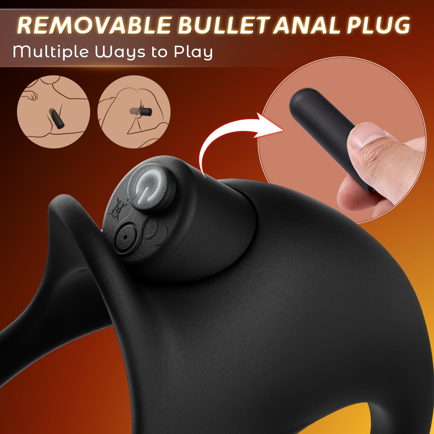 Vibrating Cock Ring Anal Vibrator - With Removable Bullet Butt Plug Sex Toy