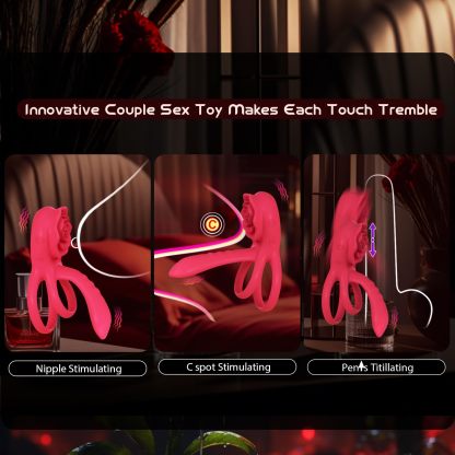 3-in-1 Couple Toys Cock Ring with Rose Clit Stimulate Vibrator