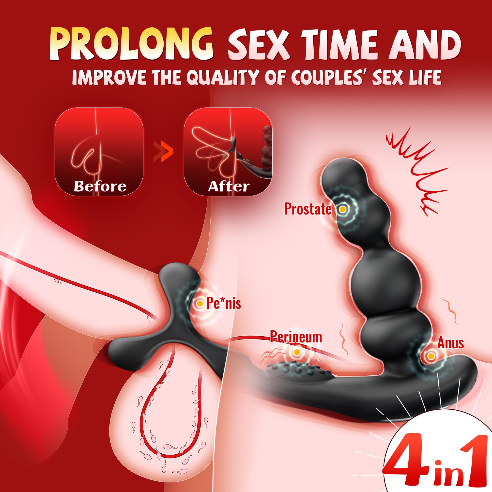 Anal Vibrator Prostate Massager with Cock Ring