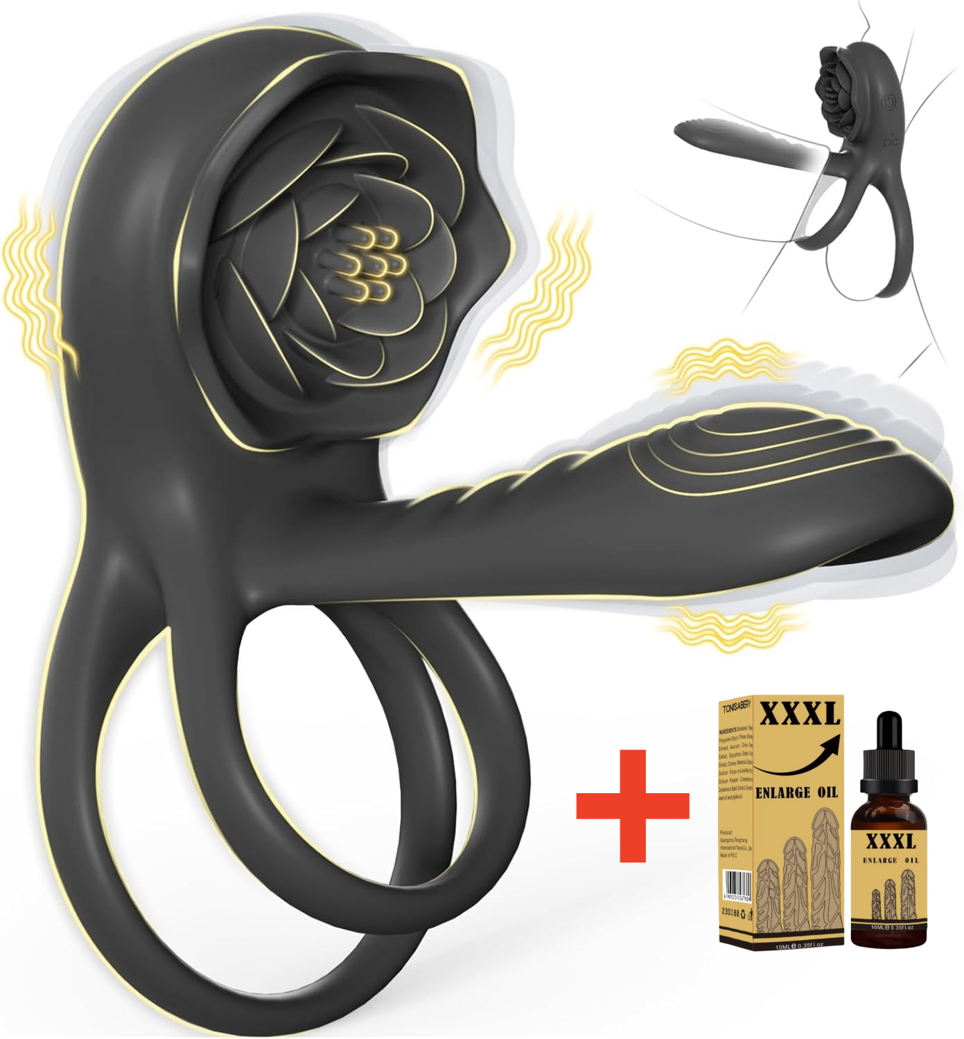 😍3-in-1 Couple Toys Cock Ring with Rose Clit Stimulate Vibrator✨