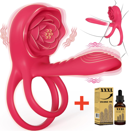😍3-in-1 Couple Toys Cock Ring with Rose Clit Stimulate Vibrator✨