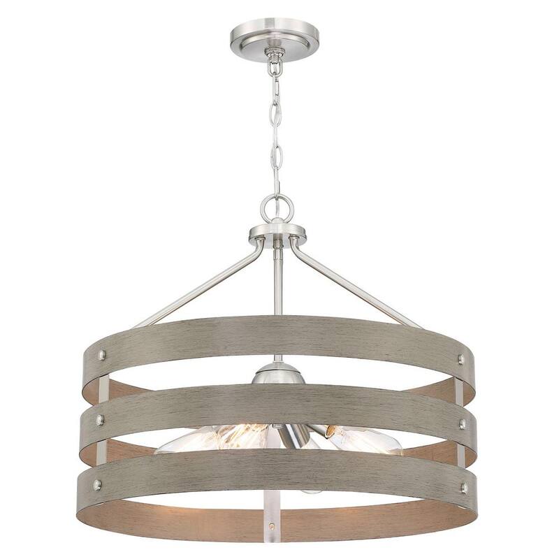 4-Light Grey Oak And Brushed Nickle Unique/Statement Drum Pendant-Paradise Island Wear