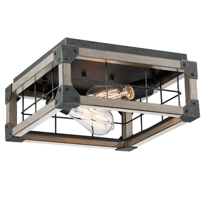 2-Light Farmhouse Anchor Grey Oak and Old Silver Flush Mount Ceiling Light-Paradise Island Wear