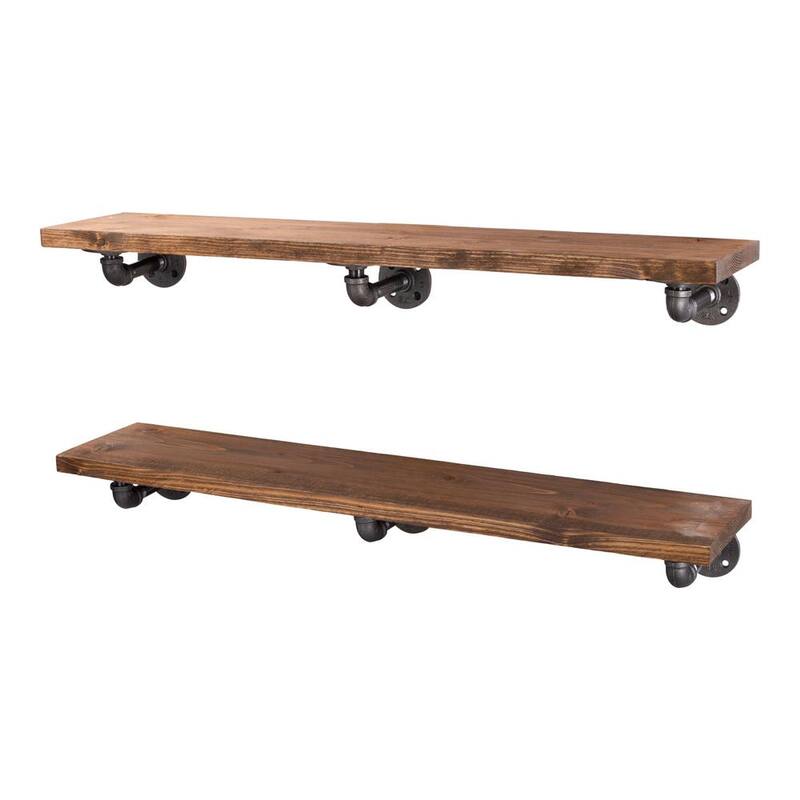 36 in. x 7.5 in. x 6.75 in. Autumn Wood Decorative Wall Shelf with Industrial Pipe L- Brackets-Paradise Island Wear
