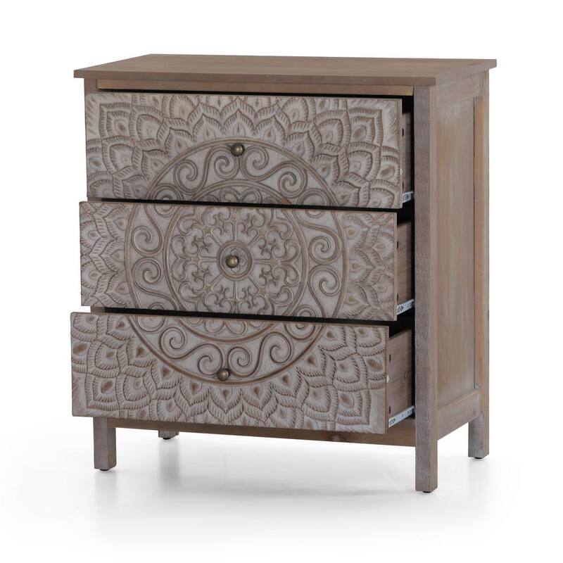 Beige Accent Cabinet with 3-Drawer-Paradise Island Wear