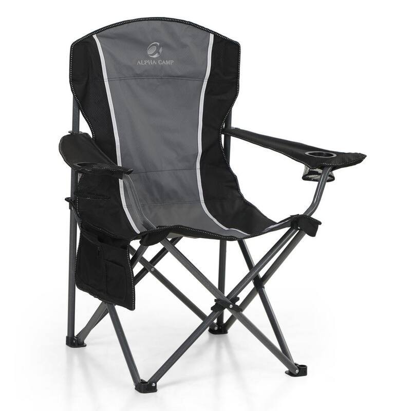 Oversized Foldable Black Camping Chair With Heavy-Duty Frame-Paradise Island Wear