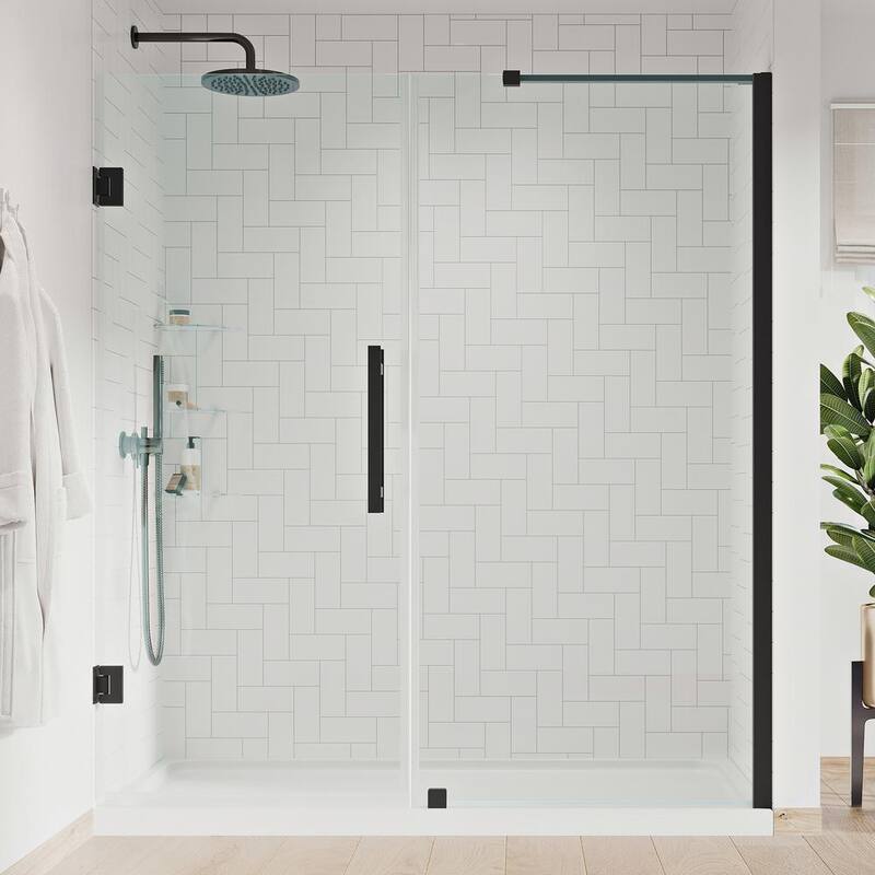 Tampa-Pro 60 in. L x 32 in. W x 72 in. H Alcove Shower Kit w/Pivot Frameless Shower Door in BLK w/Shelves and Shower Pan-Paradise Island Wear