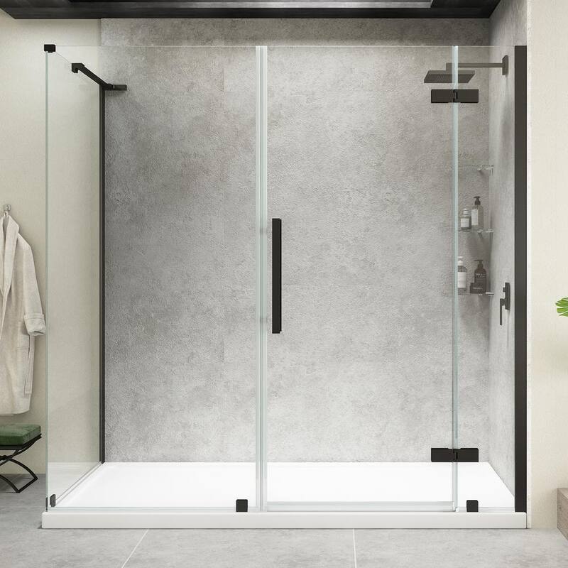 72 in. L x 36 in. W x 72 in. H Corner Shower Kit w/Pivot Frameless Shower Door in Black w/Shelves and Shower Pan-Paradise Island Wear